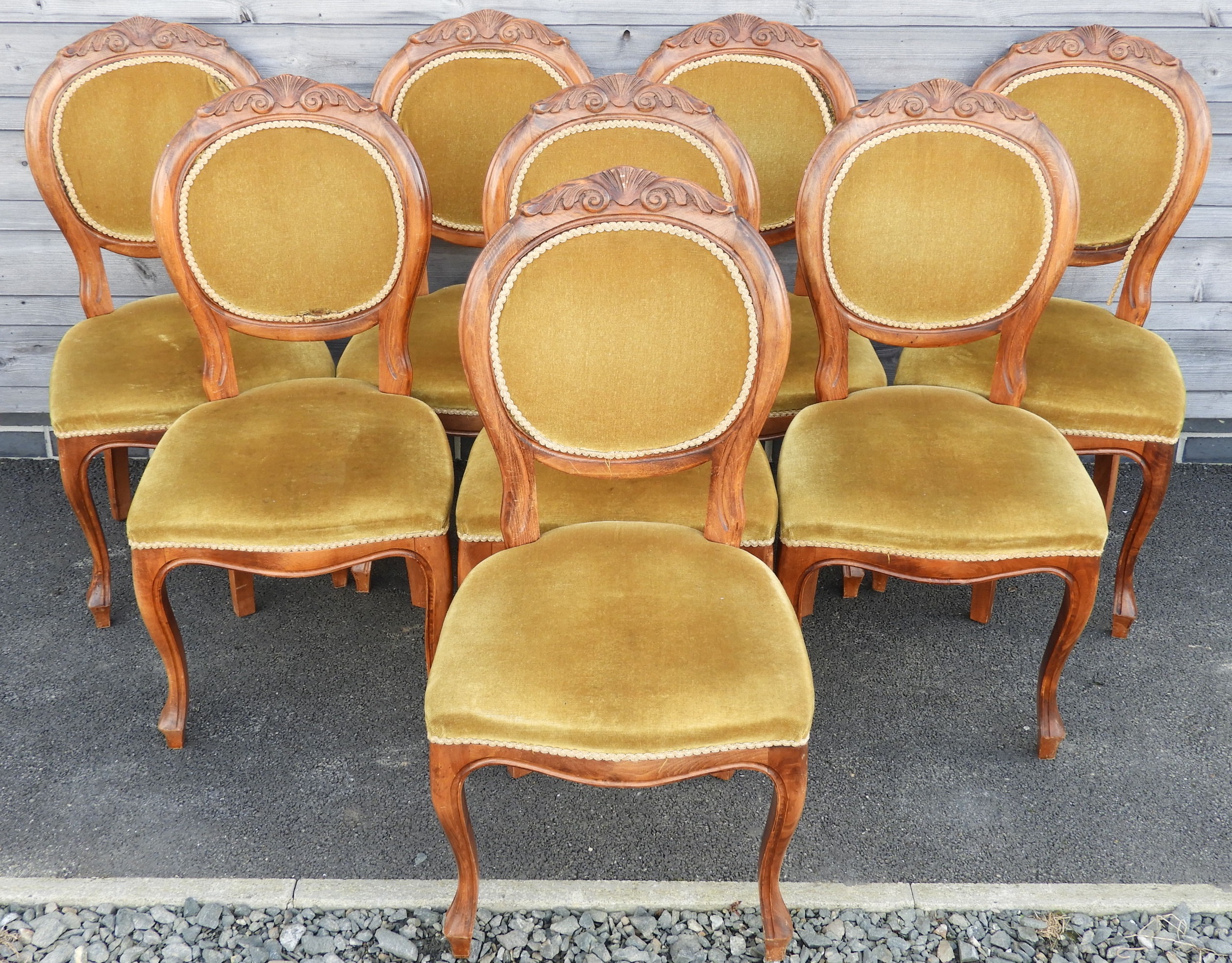 8 GOLD UPHOLSTERED DINING CHAIRS