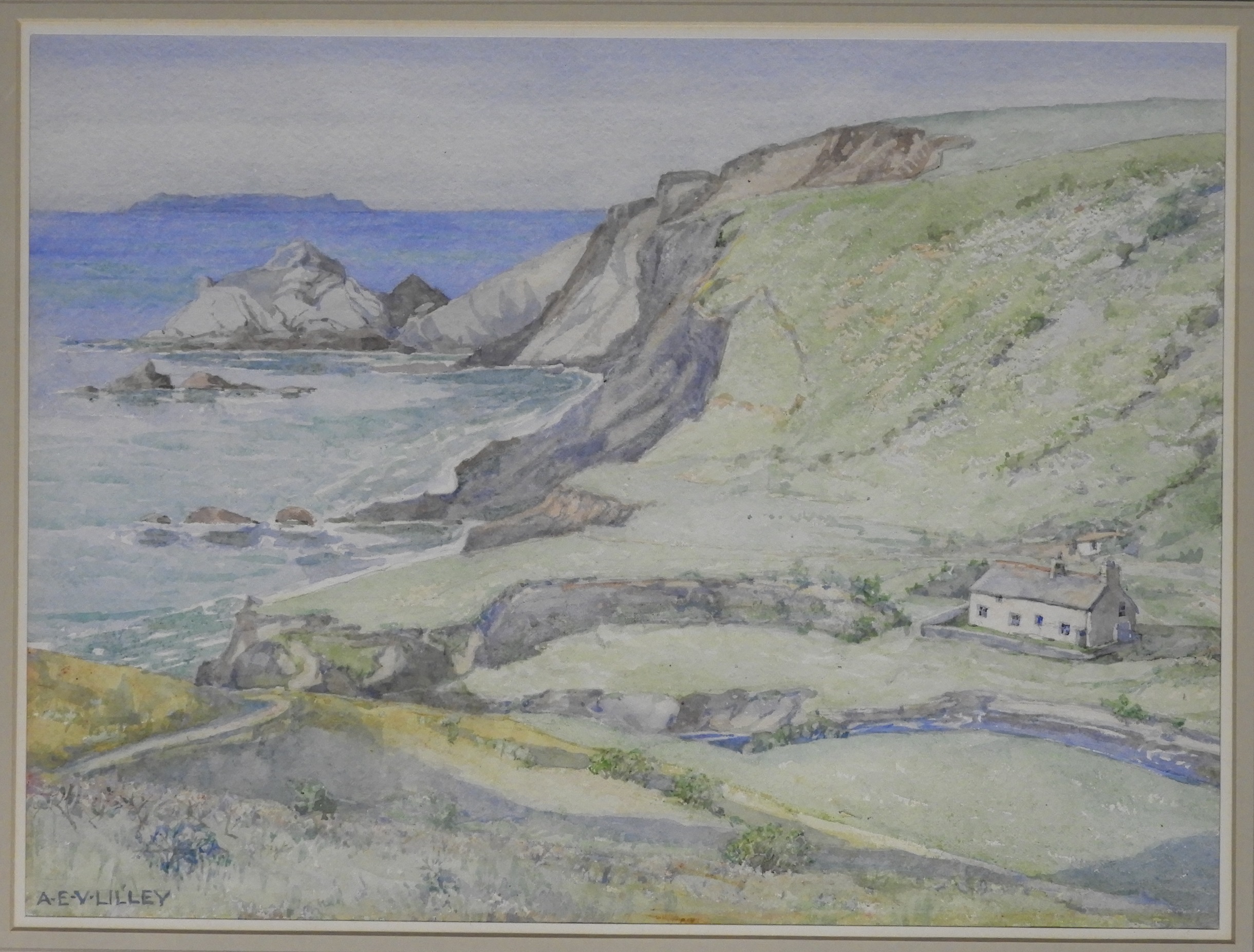 A.E. V. LILLEY WATERCOLOUR NORTHCOTT MOUTH BUDE TOWARDS LUNDY 15" x 11" - Image 2 of 3