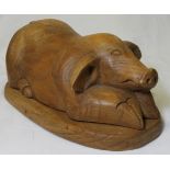 CARVED TREEN PIG FORM BOX