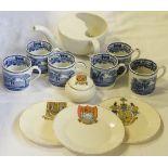 SMALL BOX CHINA INCL PAPBOAT, CRESTED CHINA & 6 BOOTHS BRITISH SCENERY COFFEE CANS