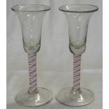 PAIR OF TWIST STEM BELL BOWL WINE GLASSES 6.5'