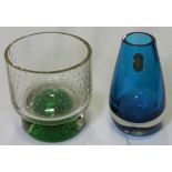 WHITEFRIARS BLUE GLASS VASE 4'H + BUBBLE GLASS ONE