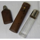 LEATHER CASED HUNTING FLASK & A HIP FLASK