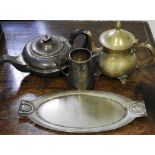 2 EPNS TEAPOTS, OVAL TRAY & JUG