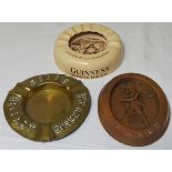 CERAMIC GUINNESS, COPPER JOHNIE WALKER + ROSS'S BELFAST GINGER ALE ASHTRAYS