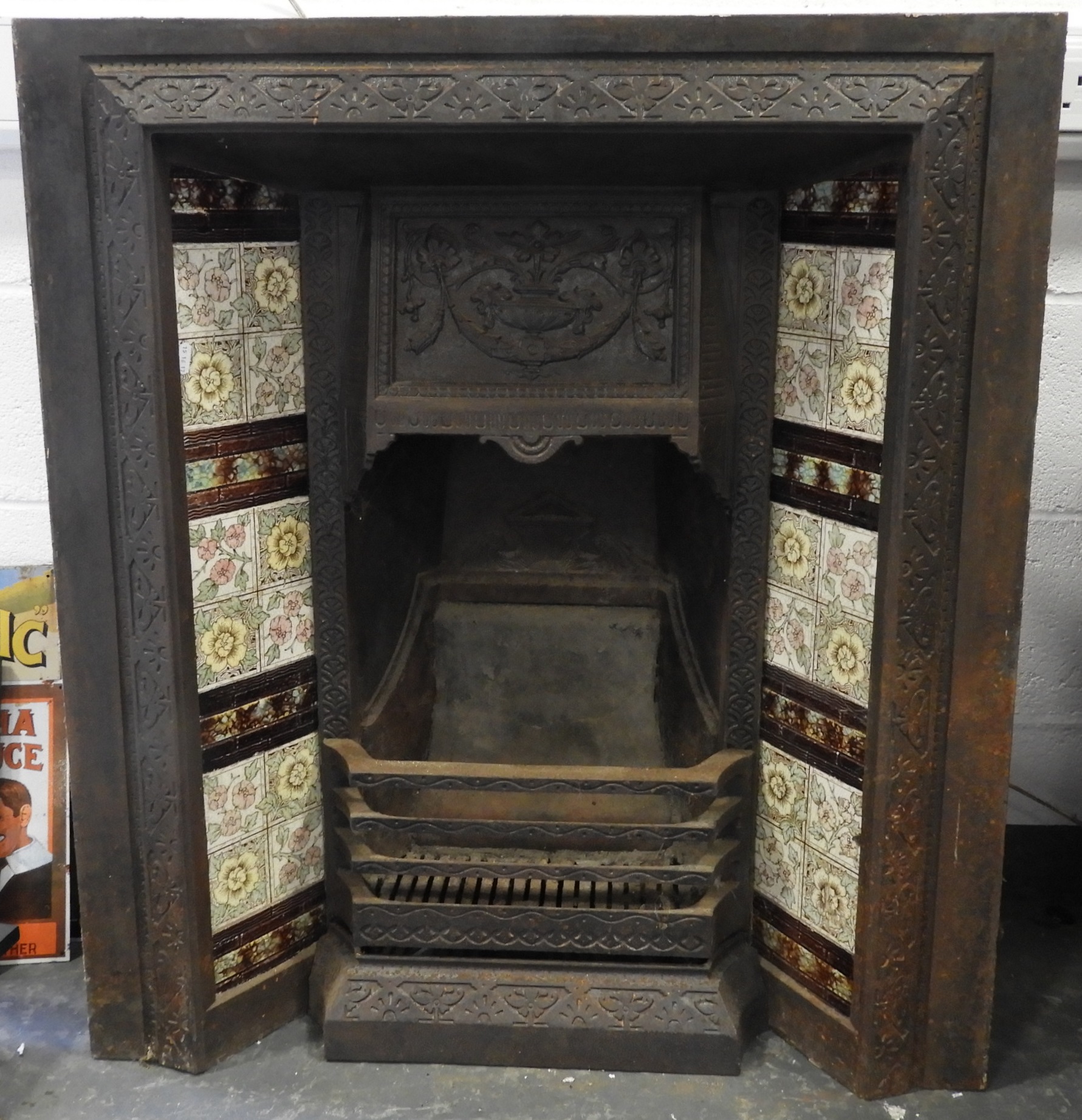 VICTORIAN CAST IRON TILE INSET FIREPLACE