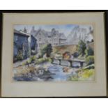 PATRICIA GREENWELL WATERCOLOUR 81 CLAPPER BRIDGE STRATTON CORNWALL 15" x 10"