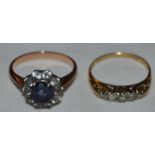 9CT GOLD STONE SET RING & A CLUSTER RING