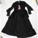 EDWARDIAN LADIES SILKEN DAY DRESS + CORSETTED JACKET WITH LACE BLOUSE INSET, BRAIDED WITH LACE EDGED