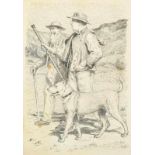 ANKER, ALBERT(1831 Ins 1910)Zwei Wanderer mit Hund.Federzeichnung auf Papier.Unten rechts