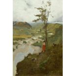 MENTA, EDOUARD JOHN(1858 Genf 1887)Junge Hirtin in einer Landschaft.Öl auf Leinwand.Unten rechts