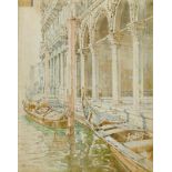 CALAME, ARTHUR(1843 Genf 1919)Zwei Gondeln in Venedig.Öl und Bleistift auf Holz.Unten links