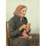 ANKER, ALBERT(1831 Ins 1910)Strickende Frau. 1904.Aquarell auf Papier.Unten rechts signiert und