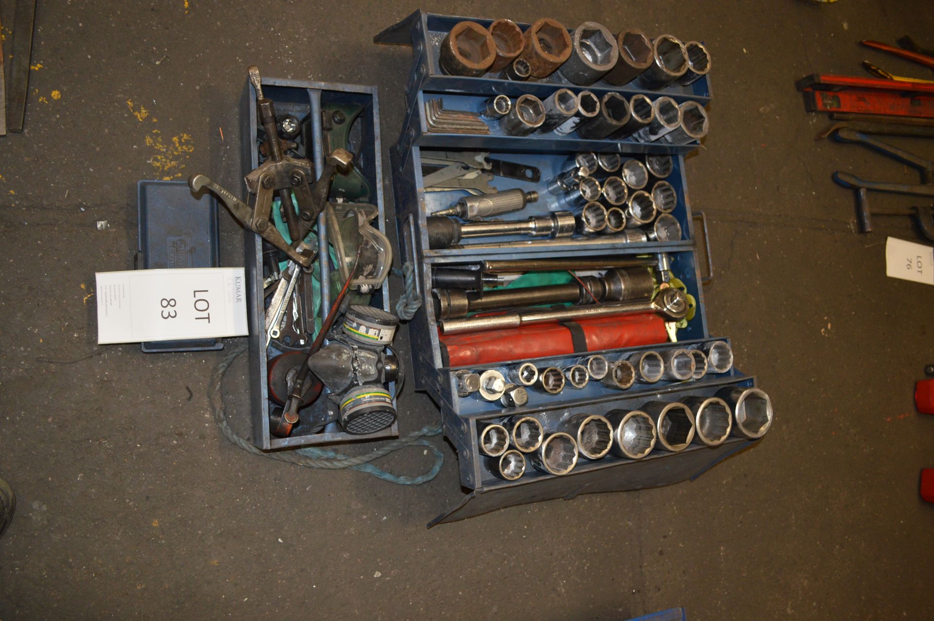 Tool Box & Contents to include Selection of Impact Sockets, Brackets, Extension Bars etc