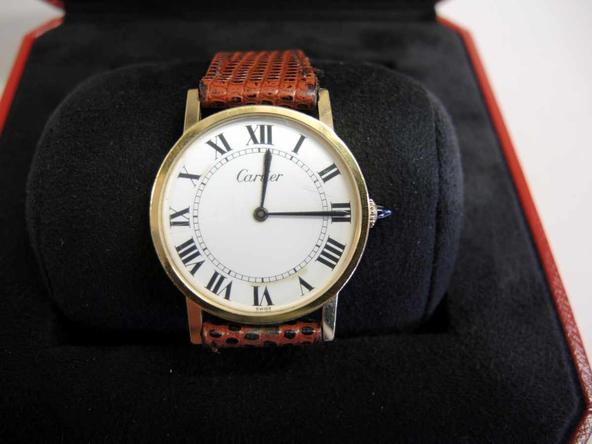 Cartier Armbanduhr Handaufzug, in originaler Box. L ca. 20 cm