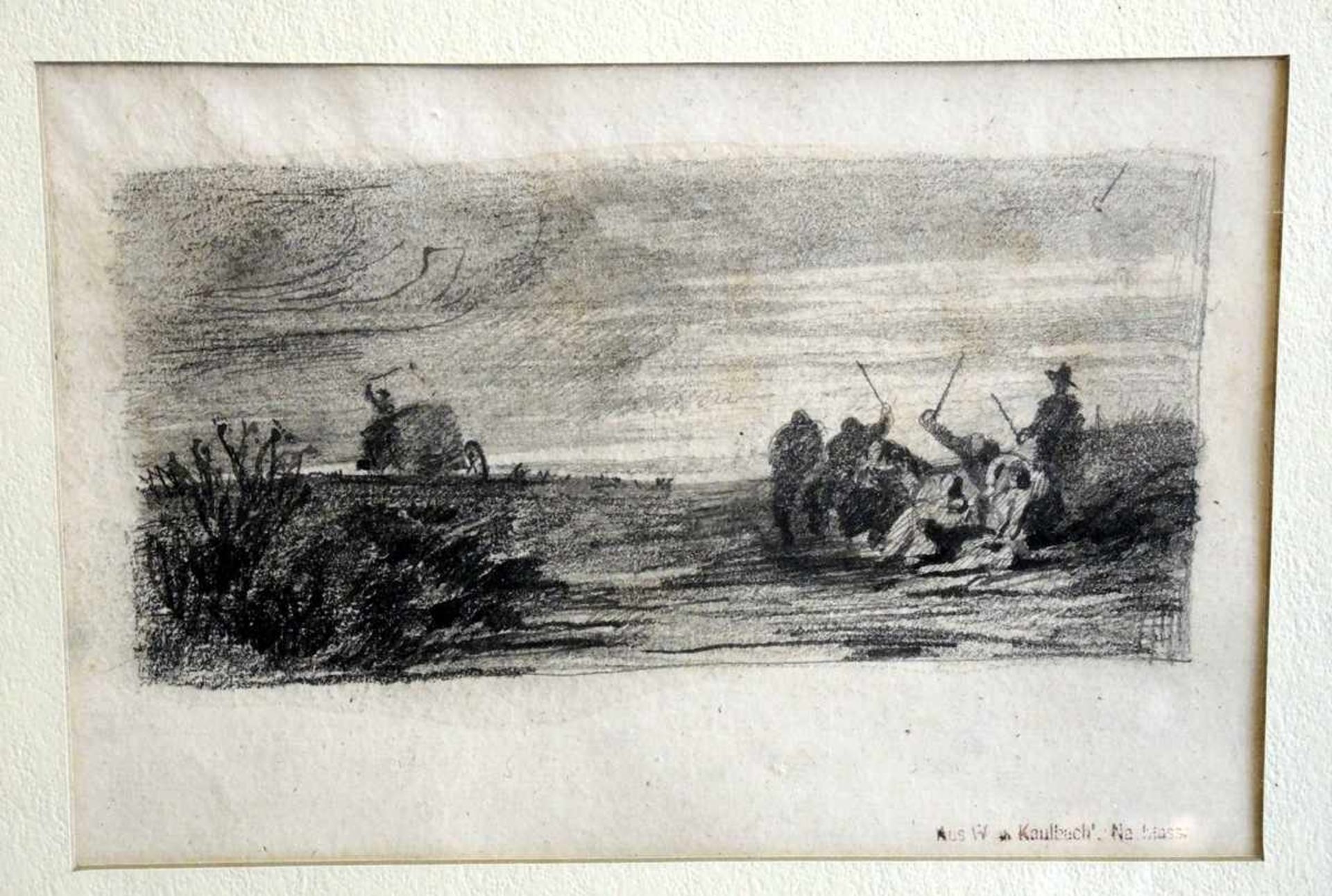 Landschaft mit Schwertkämpfern Lithographie, passepartouriert, gerahmt, unter Glas. Unten rechts