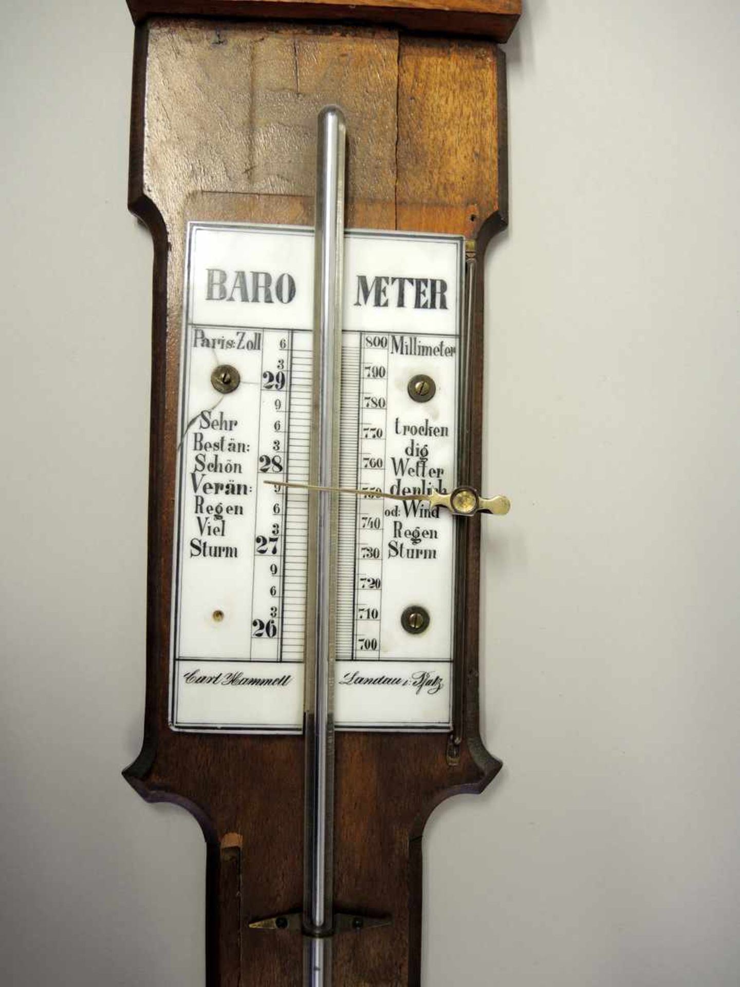 Altes Barometer Karl Hammell Landau in Pfalz. Gebrochen. Um 1850. L ca. 100 cm - Bild 2 aus 2