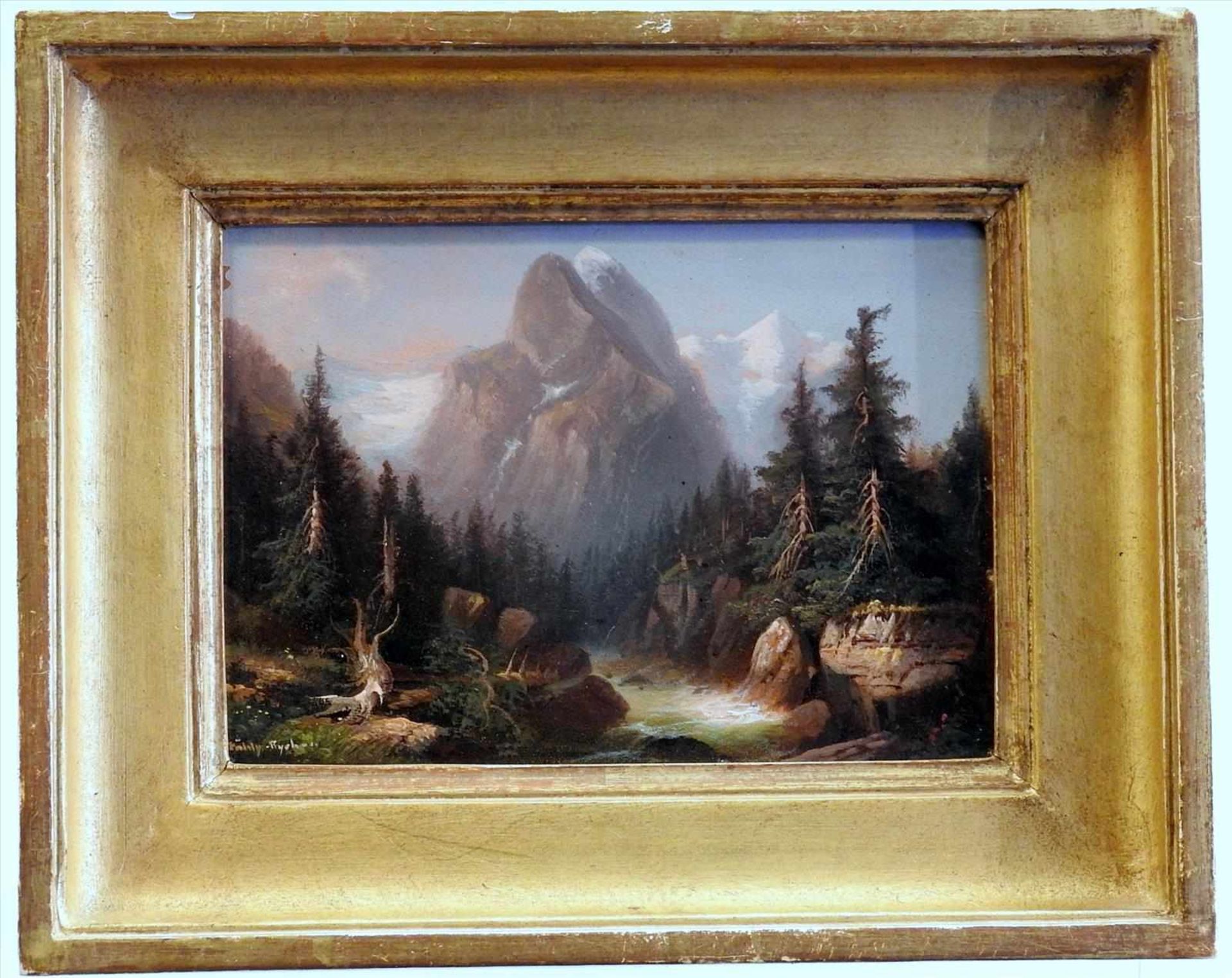 Hubert Sattler, 1817, Salzburg - 1904, Wien Unter Pseudonym G. Sähly-Rychen. Eine Berglandschaft. - Bild 2 aus 2