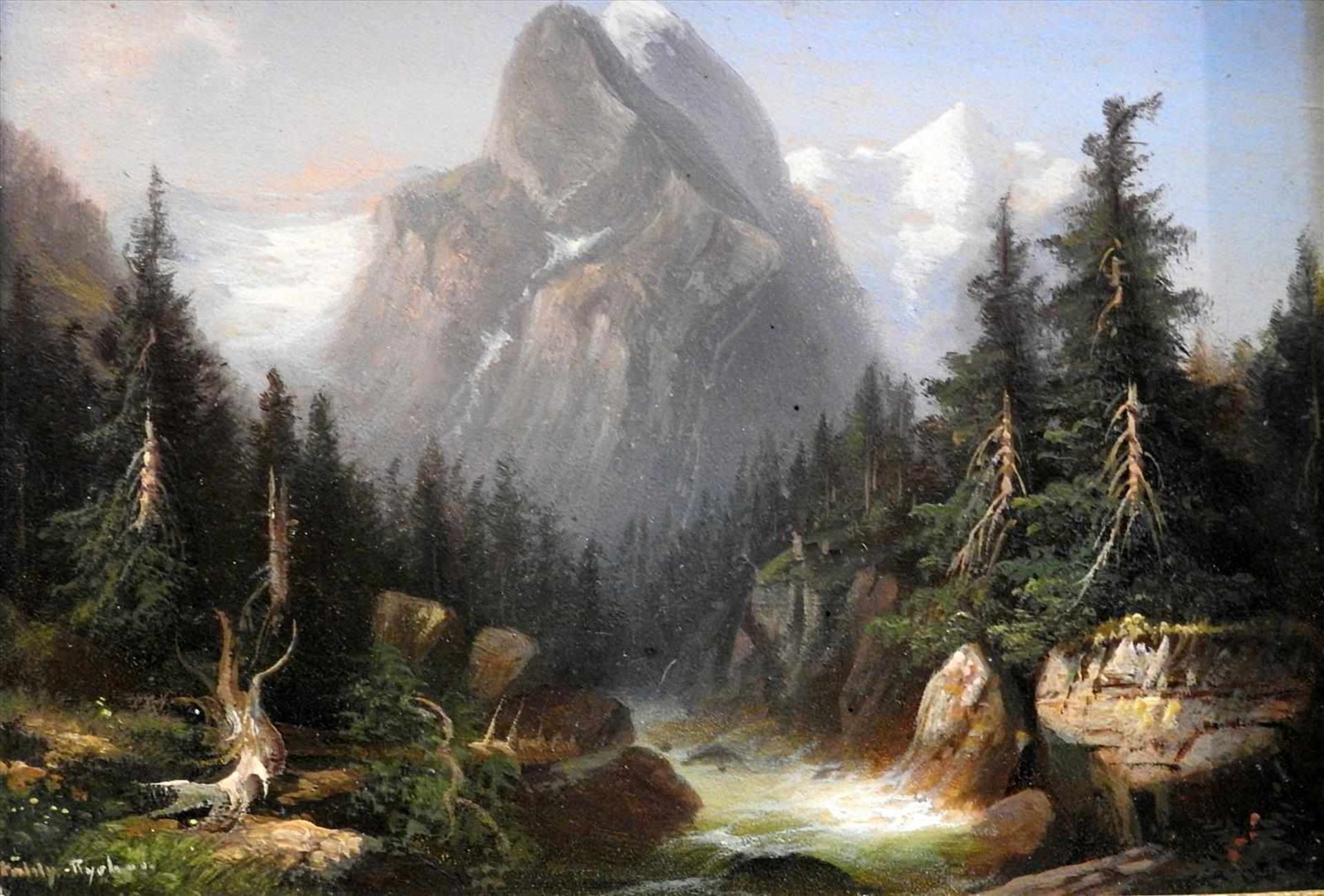 Hubert Sattler, 1817, Salzburg - 1904, Wien Unter Pseudonym G. Sähly-Rychen. Eine Berglandschaft.