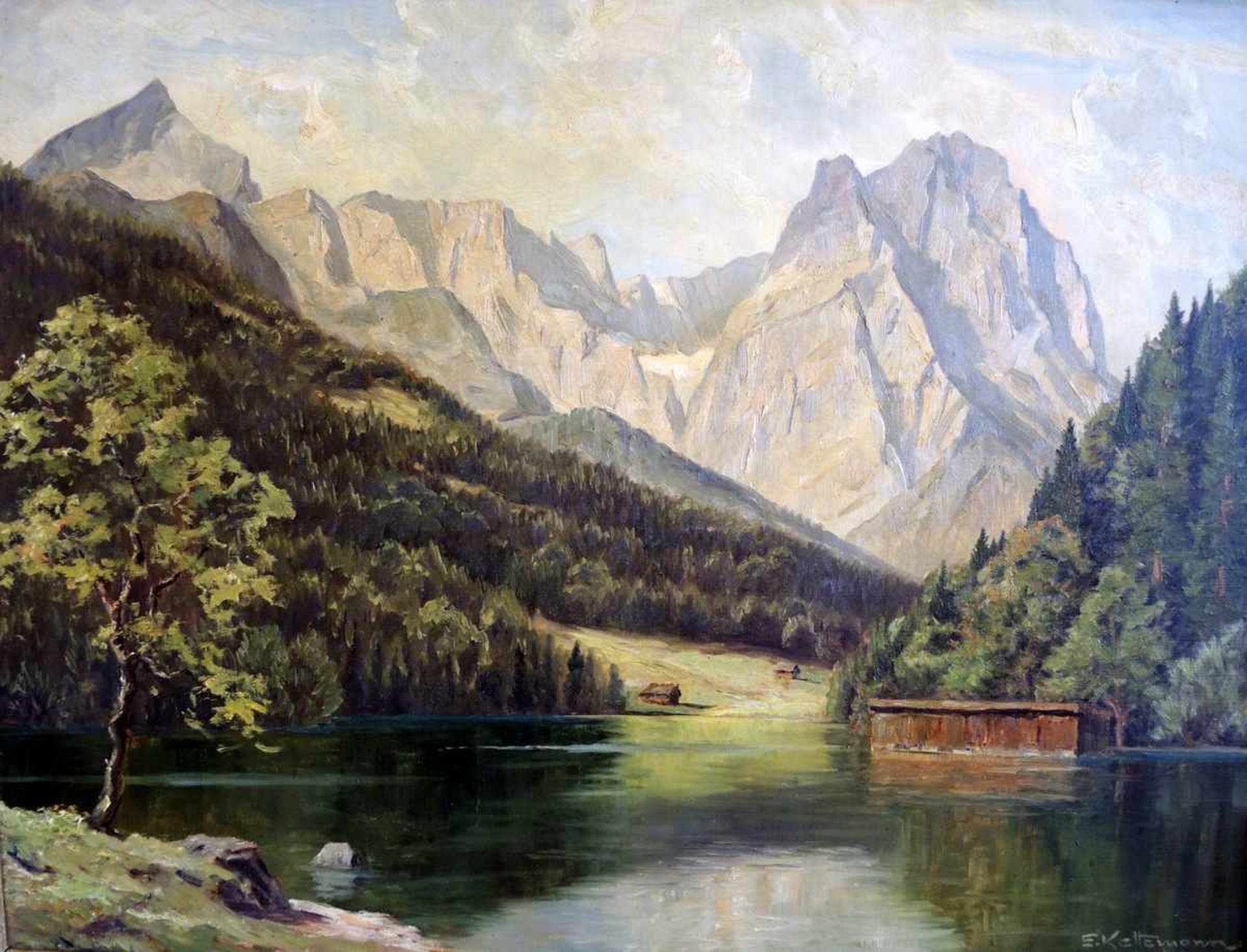 Erwin Kettemann, 1897 München - 1971 ebenda Riessersee mit Blick auf das Wettersteingebirge. Öl/