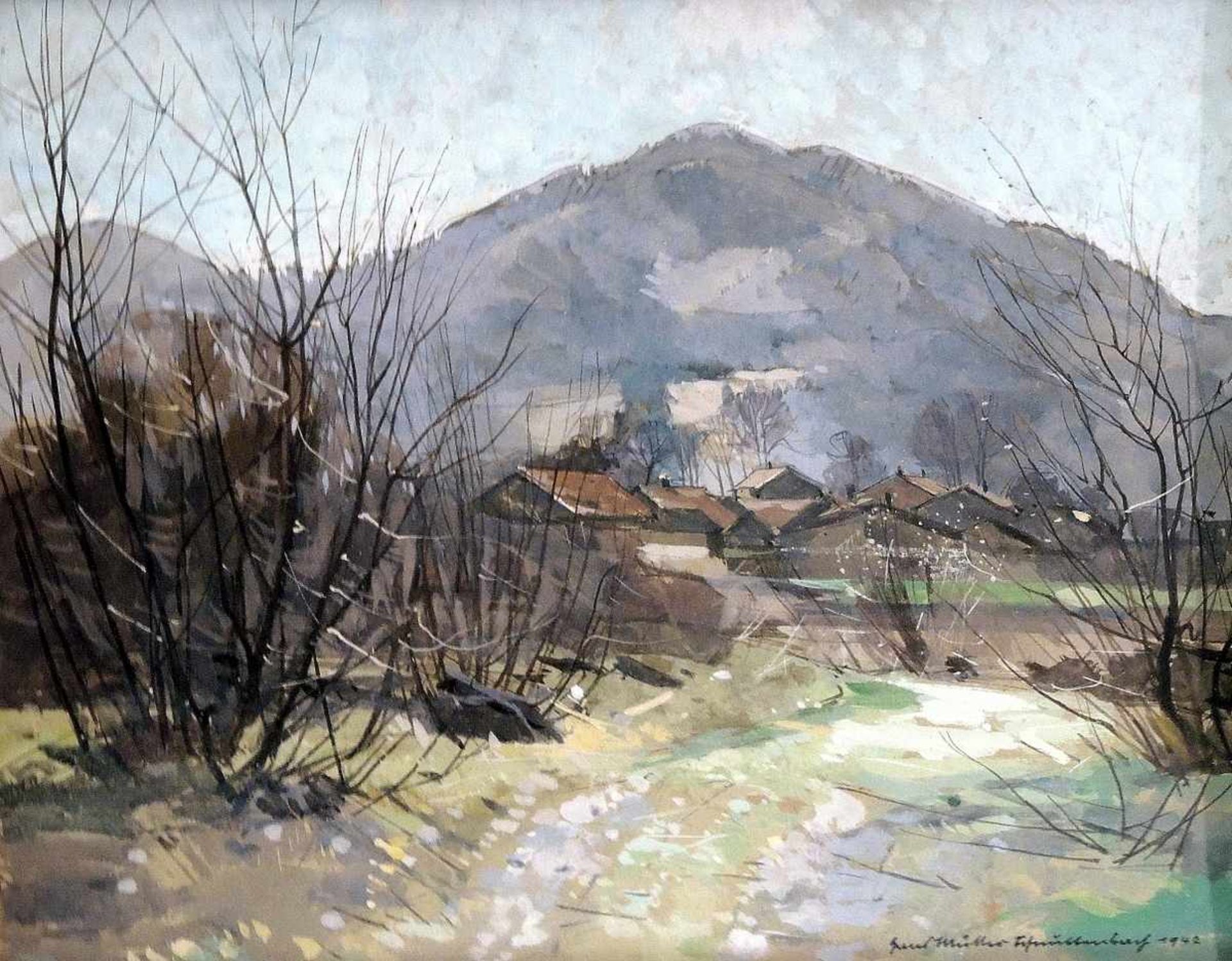 Hans Müller-Schnuttenbach, 1889 München - 1973 Rosenheim Ansicht von Bad Feilnbach. Pastell auf