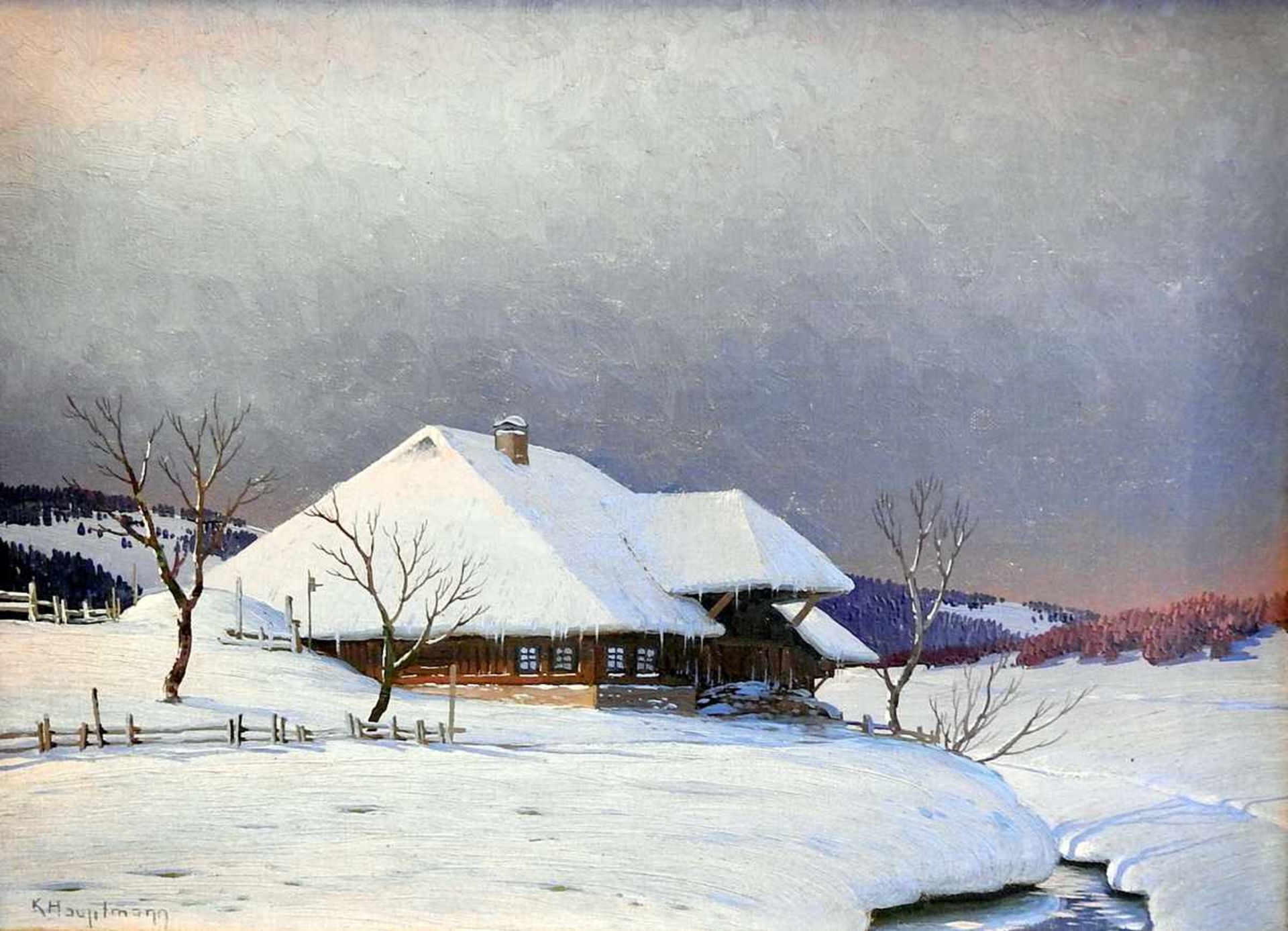 Karl Hauptmann, 1880 Freiburg im Breisgau - 1947 Todtnau Schneelandschaft bei Nacht. Öl/Leinwand,