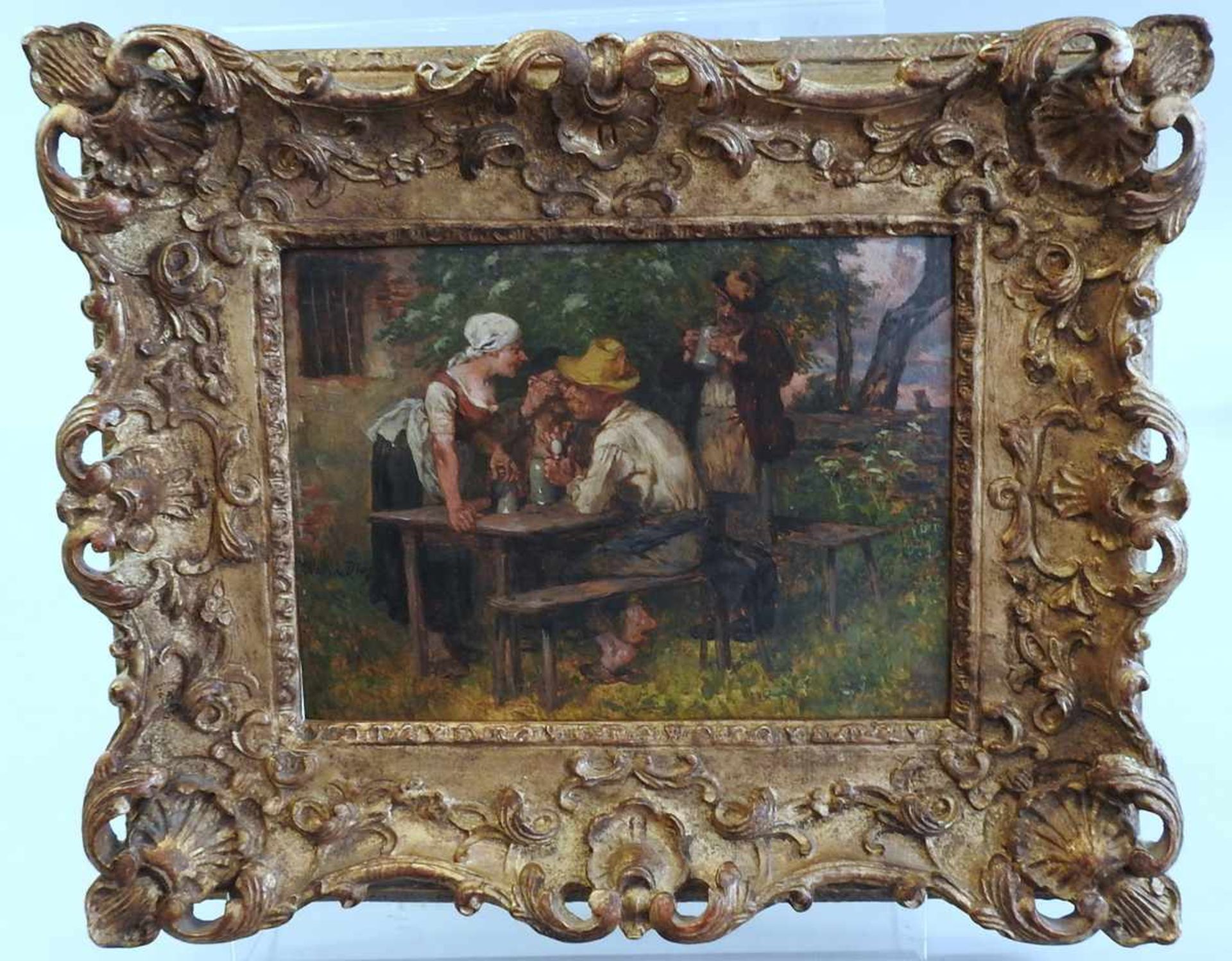 Wilhelm von Diez, 1839 Bayreuth - 1907 München Stammtisch im Garten. Öl/Holz, gerahmt. Links - Bild 2 aus 2