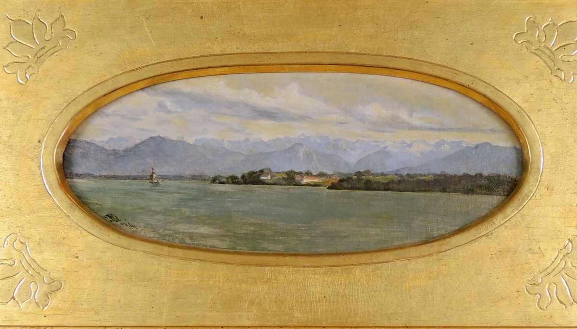 Franz Quaglio, 1844 München - 1920 Wasserburg am Inn Feines Gemälde mit Gebirgspanorama am Chiemsee.