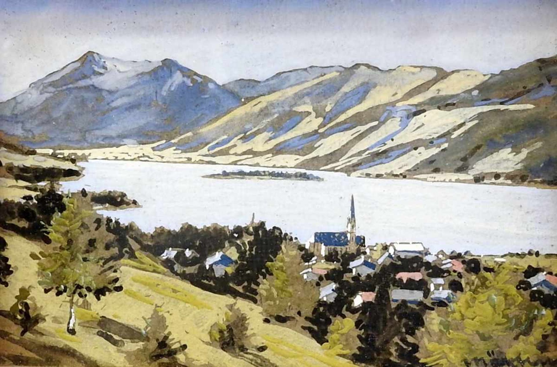 Max Märtens, 1887 Braunschweig - 1970 Gstadt/Chiemsee Blick auf die Fraueninsel. Aquarell/Papier,