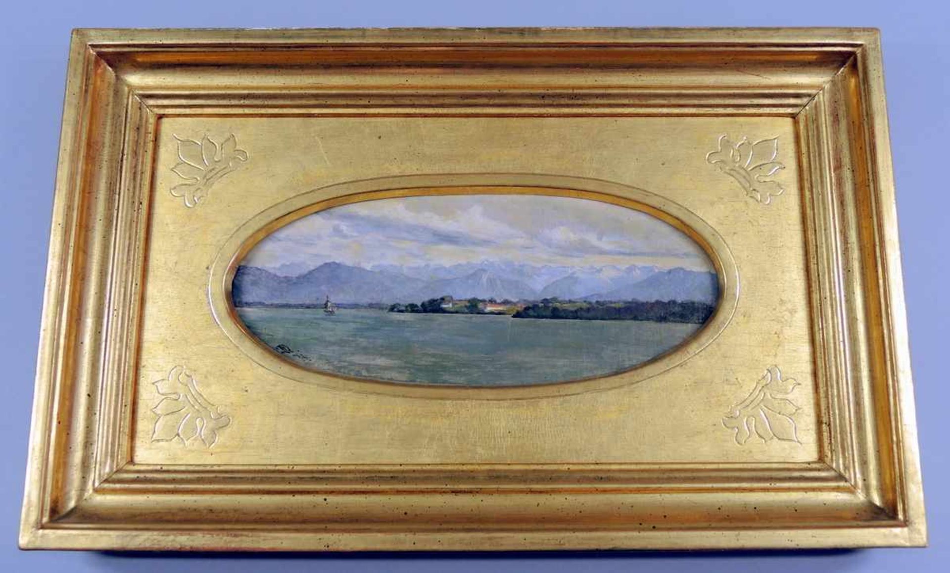 Franz Quaglio, 1844 München - 1920 Wasserburg am Inn Feines Gemälde mit Gebirgspanorama am Chiemsee. - Bild 2 aus 2