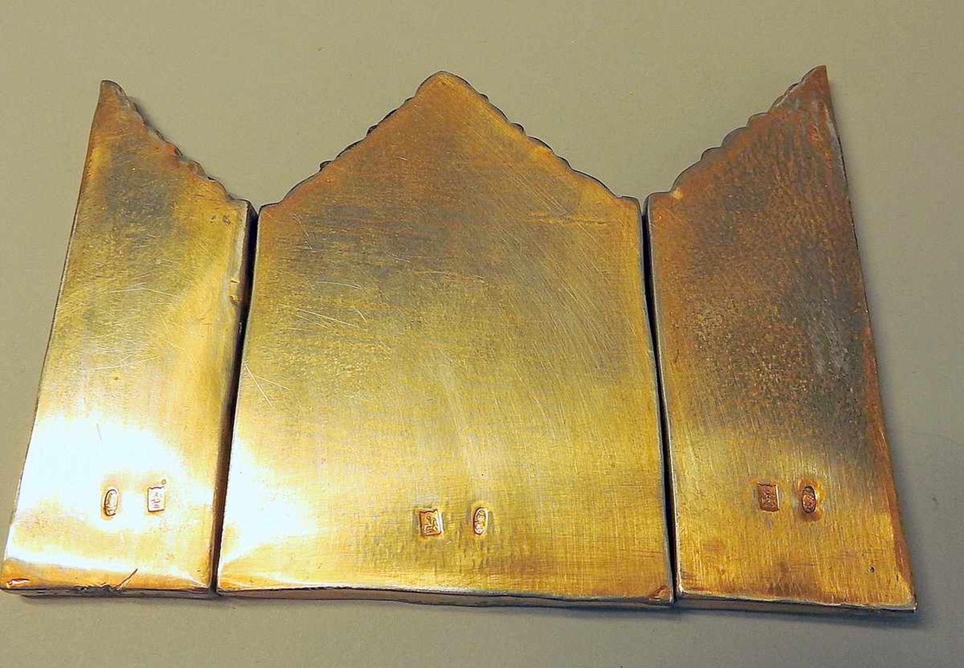Reiseikone Silber 84 zolotniki, vergoldet. Triptychon mit griechisch-orthodoxer Ikonographie. Punzen - Bild 2 aus 3