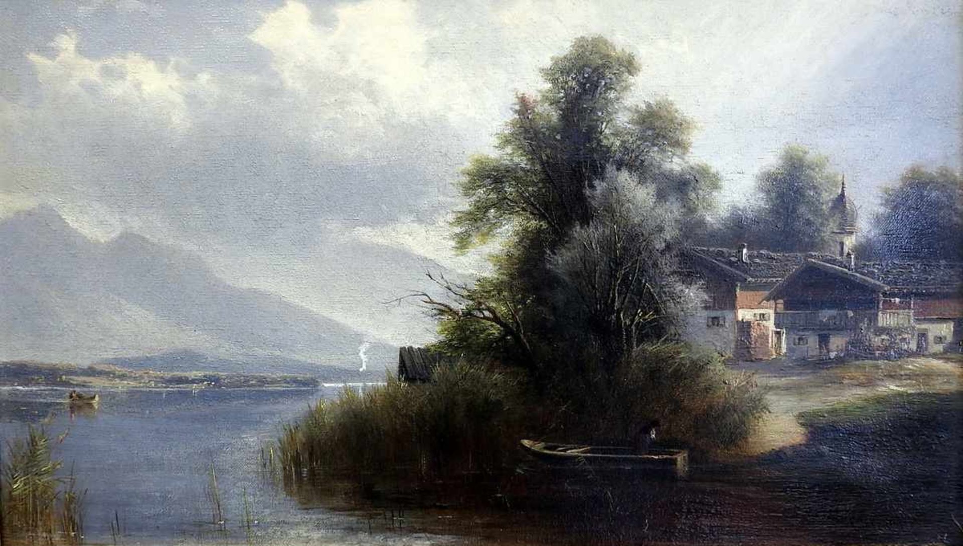 Carl Le Feubure, München 1847 - 1911 Bad Tölz "Partie am Chiemsee mit Frauenwörth".