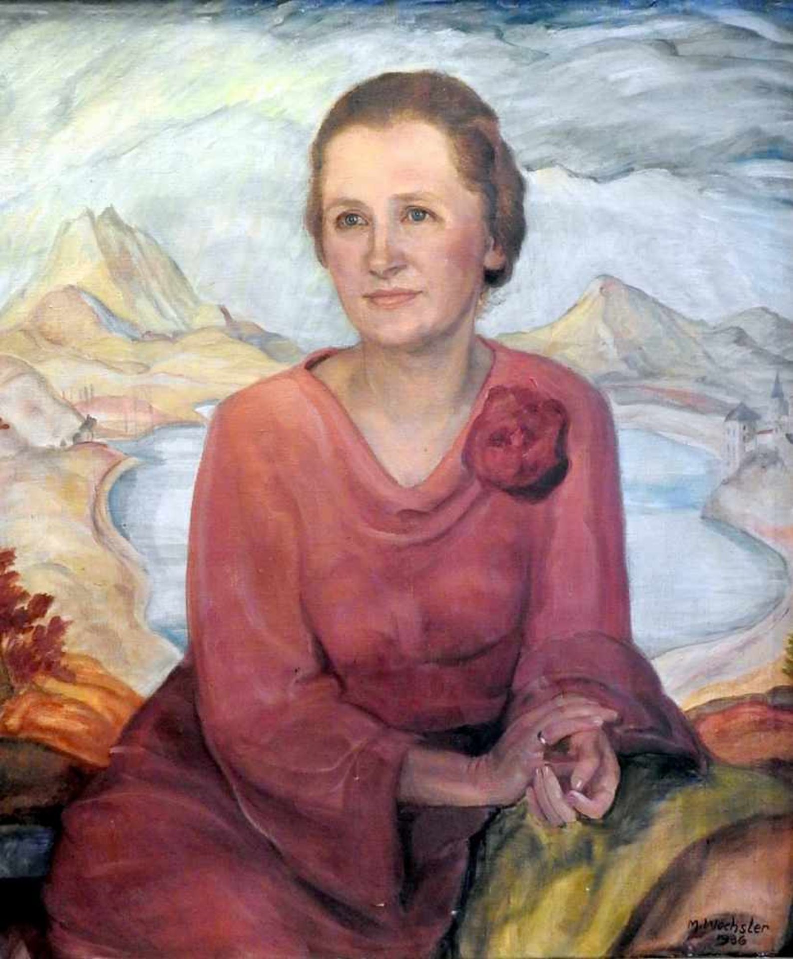 Max Wechsler, 1884 München - 1945 (?) Portrait von Frau Anneliese Riekeberg vor einer herbstlichen