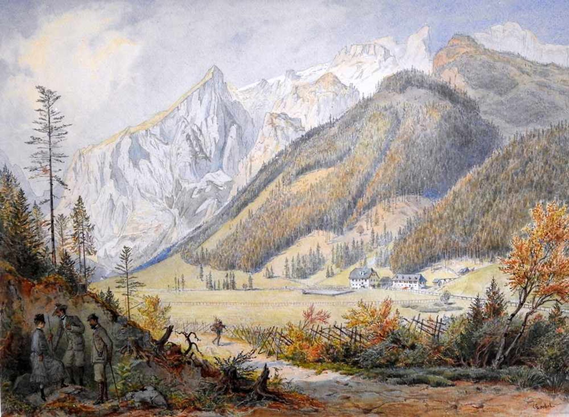 Carl Peter Goebel, 1824 Wien - 1899 ebenda Sommerlicher Spaziergang bei den Alpen. Bleistift/