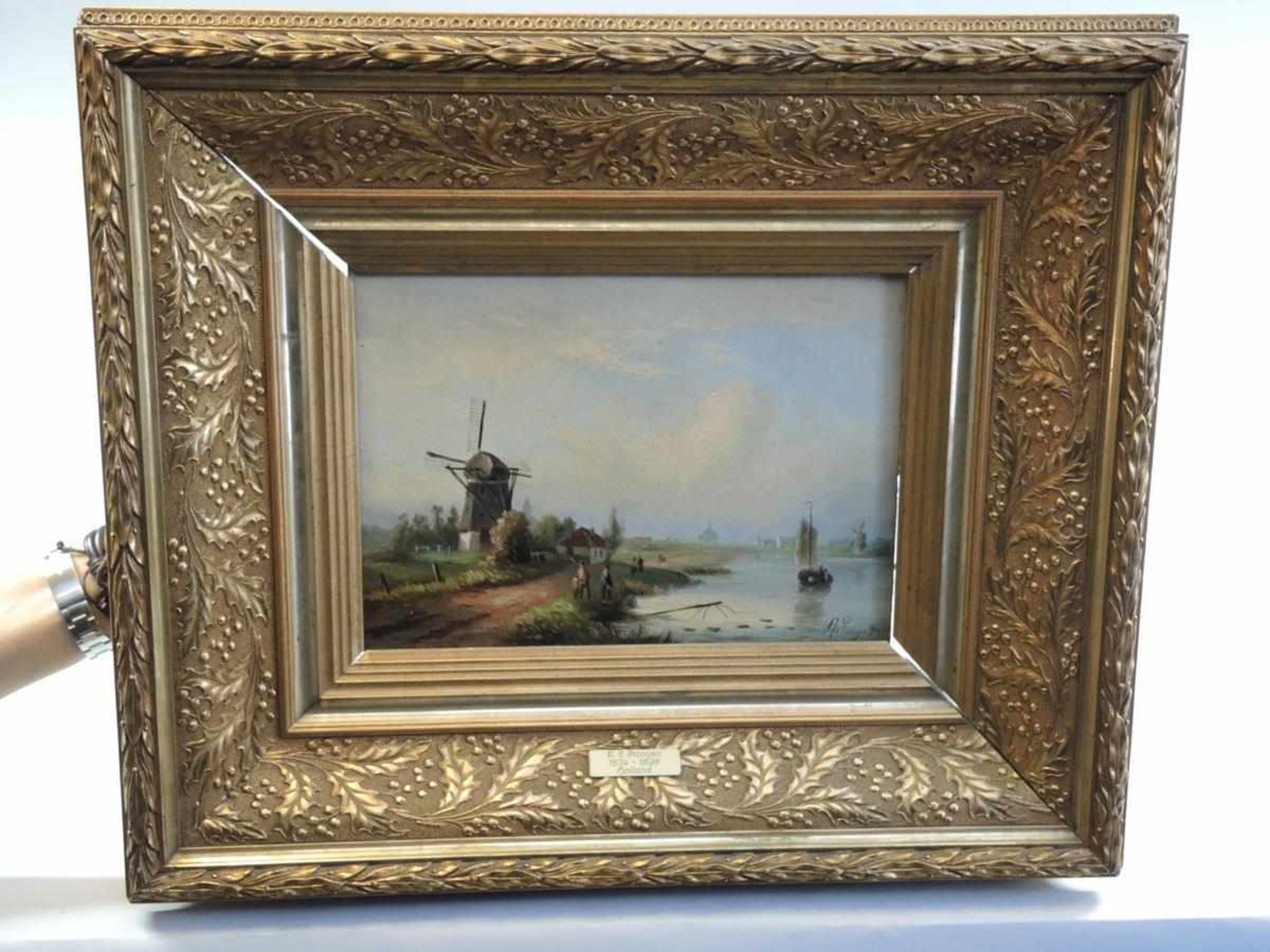 Albert Jurardus van Prooyen, 1834 Groningen - 1898 Amsterdam Flusslandschaft mit Mühle und - Bild 2 aus 2