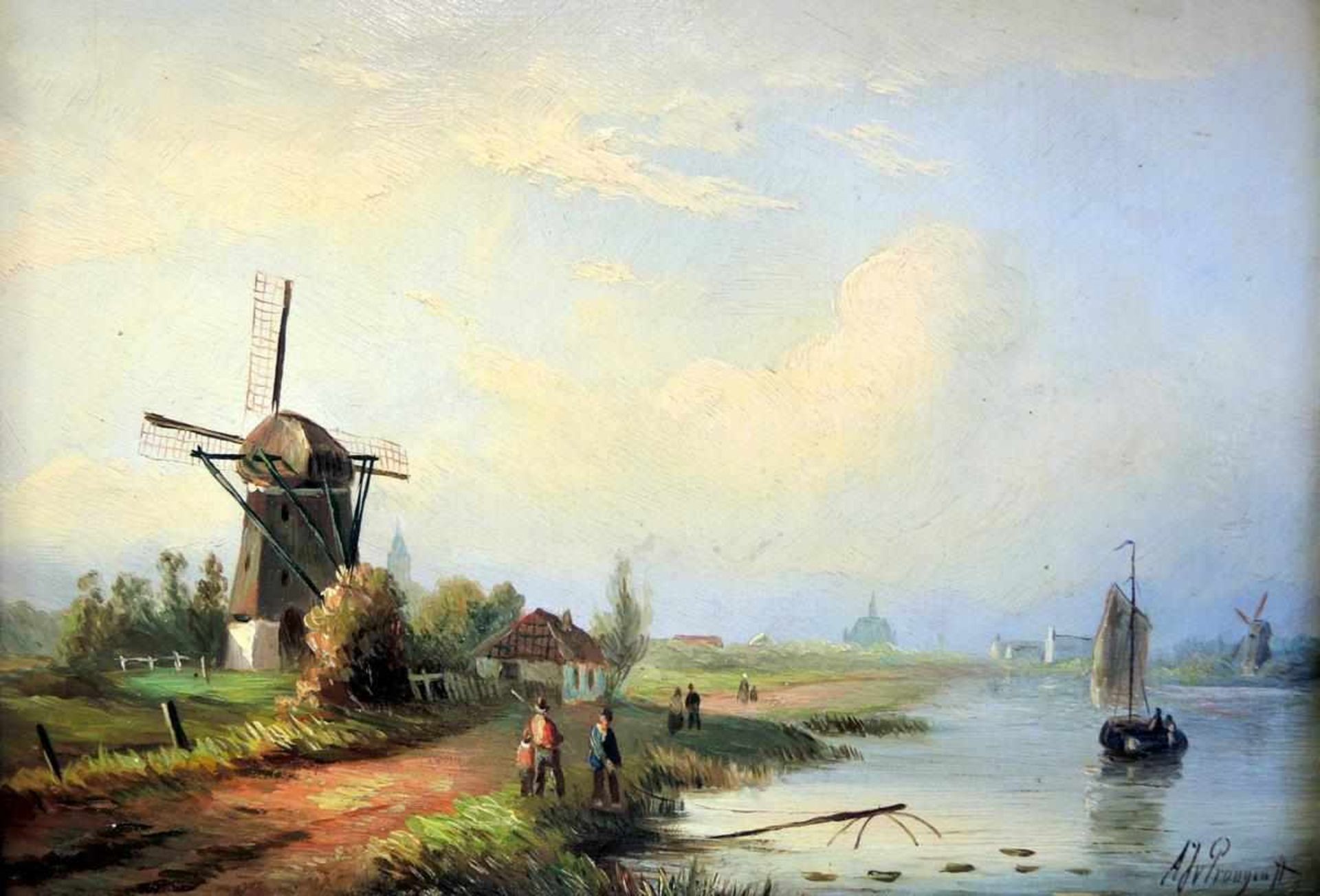 Albert Jurardus van Prooyen, 1834 Groningen - 1898 Amsterdam Flusslandschaft mit Mühle und