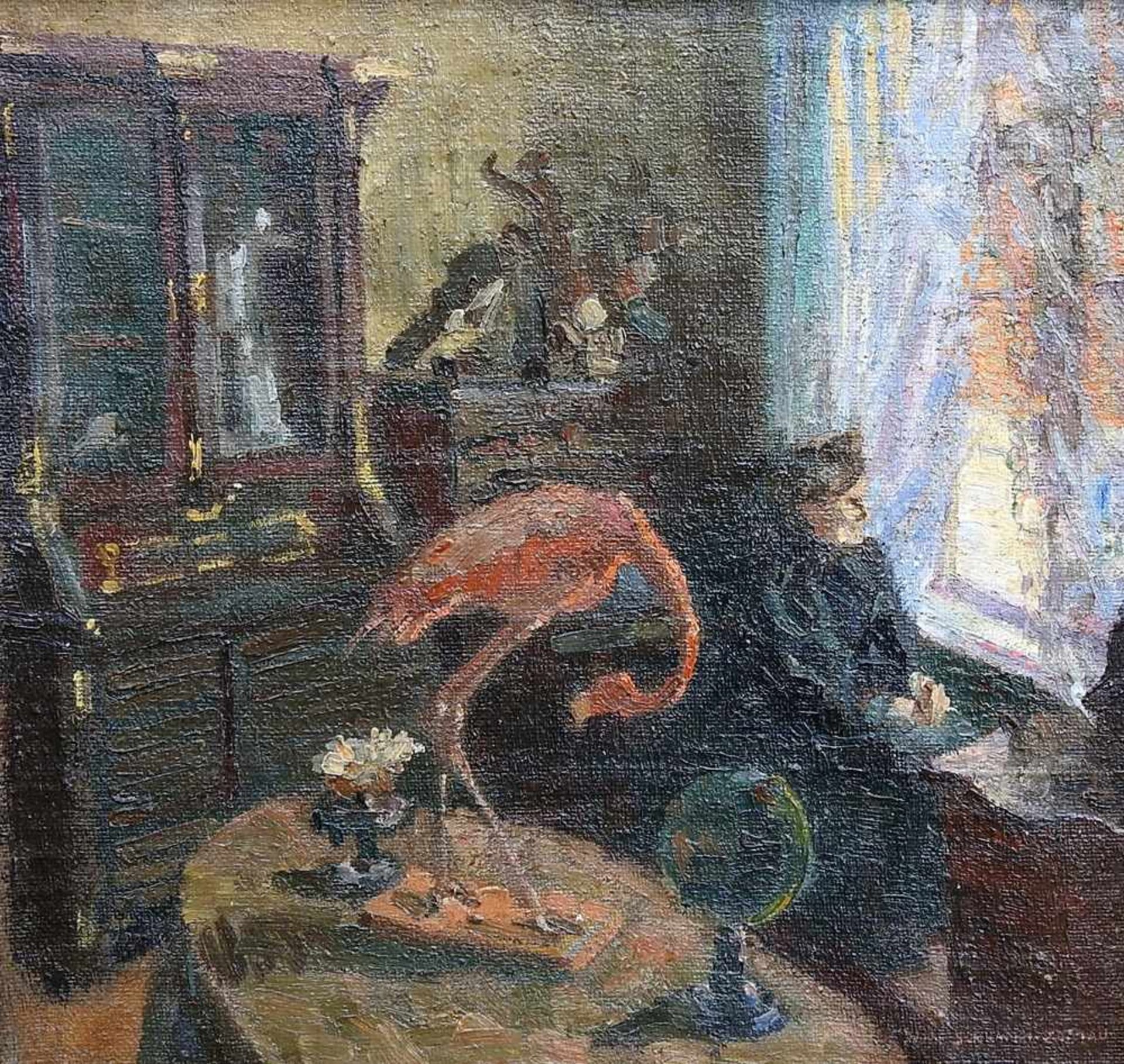 Rudolf Schramm-Zittau, 1874 Zittau - 1929 Kronstadt Sitzende Frau am Wohnzimmerfenster mit