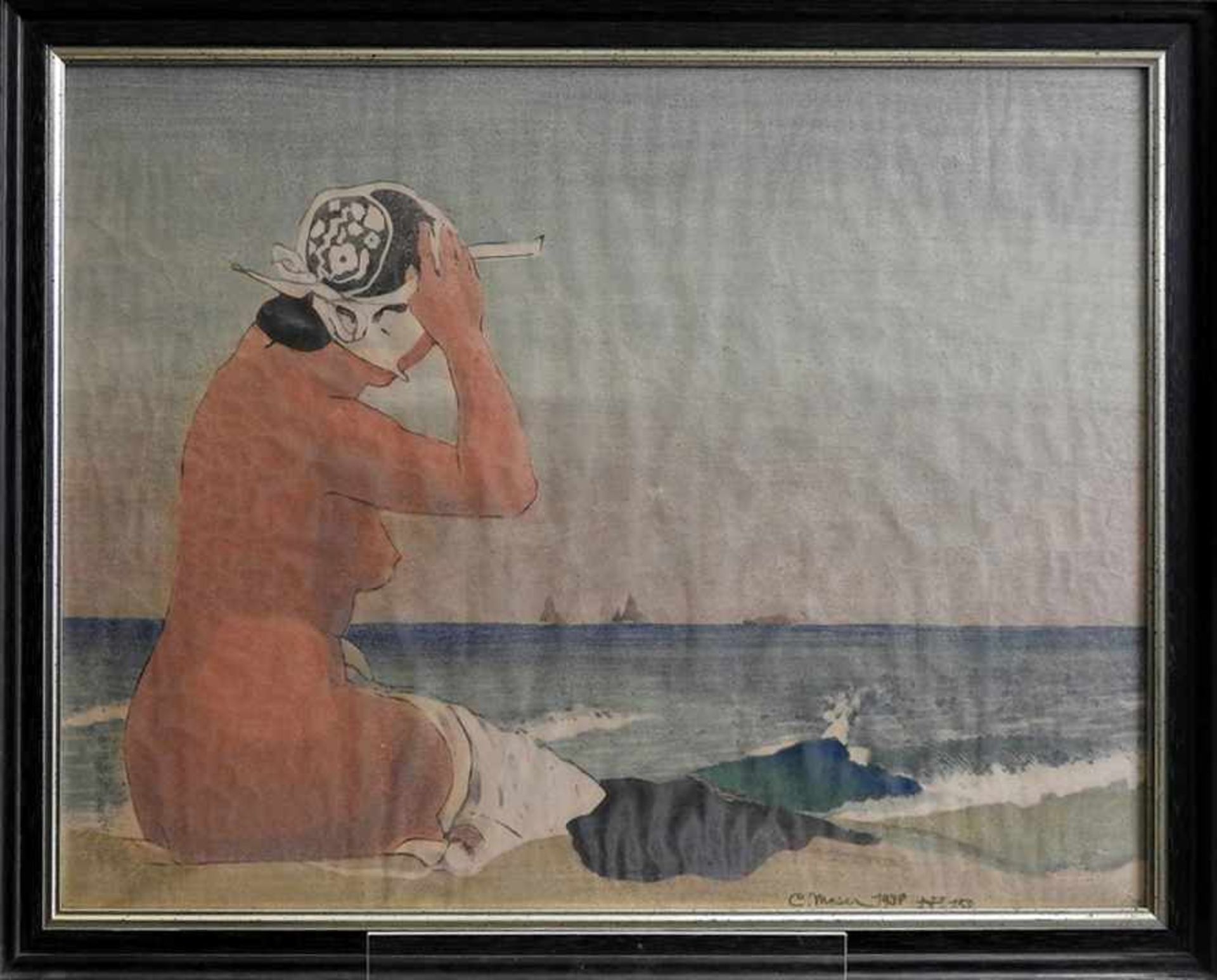Carl Moser, 1873 Bozen - 1939 ebenda Nackte Schönheit am Meer. Farbholzschnitt/Papier, von 7
