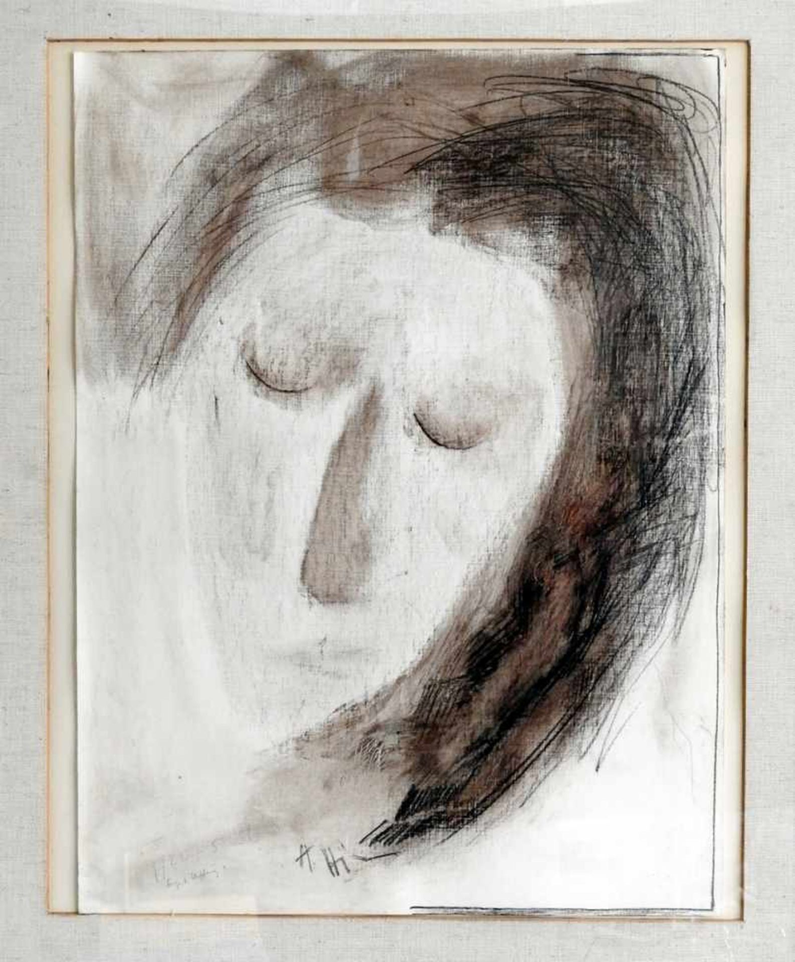 Portrait einer Frau Lithographie/Papier, unter Glas, passepartouriert, gerahmt. Links unten