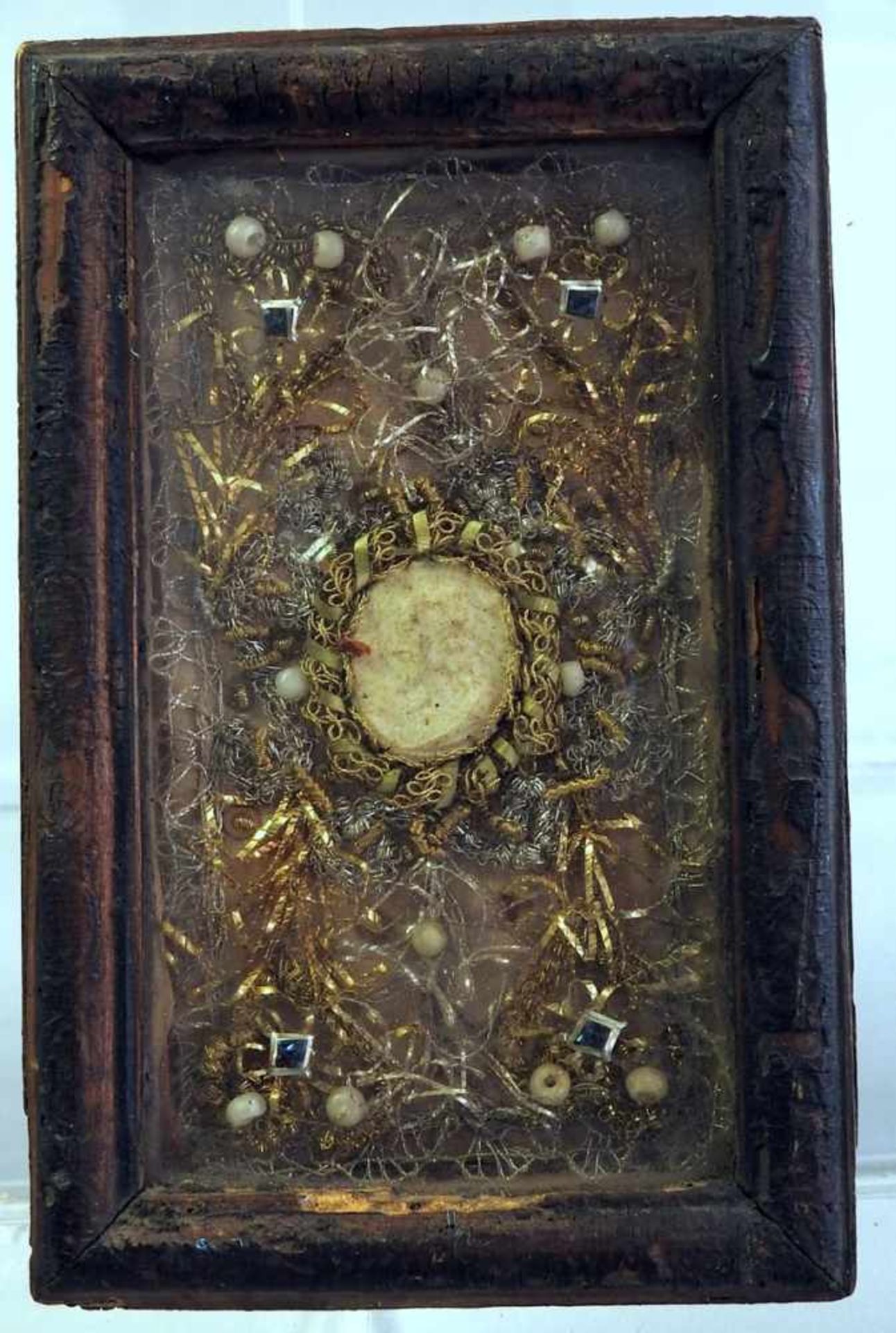 Kleine Klosterarbeit Agnus Dei. Gut erhalten. Italien, um 1750. H x B ca. 12 x 7 cm