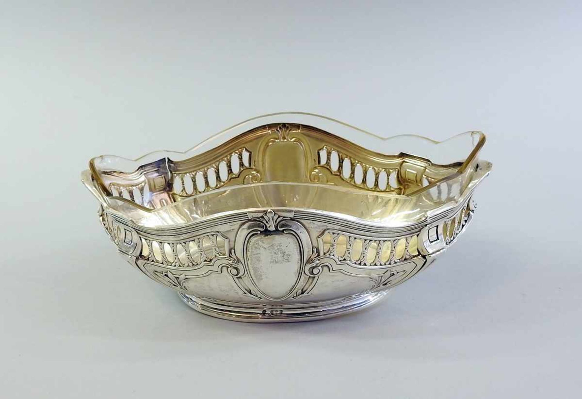 Jugendstil Jardinière Silber 800, am Standring punziert, wohl Halbmond und Krone und weitere