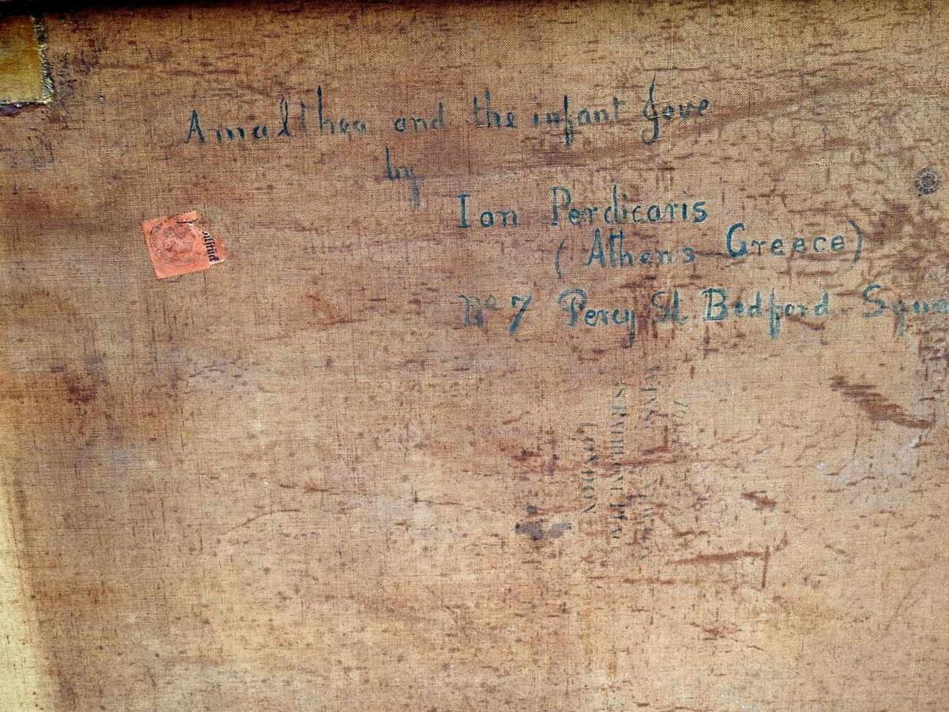 Ian Perdicaris Amalthea und das Baby Jupiter. Öl/Leinwand, gerahmt, links unten signiert, Verso - Bild 3 aus 3
