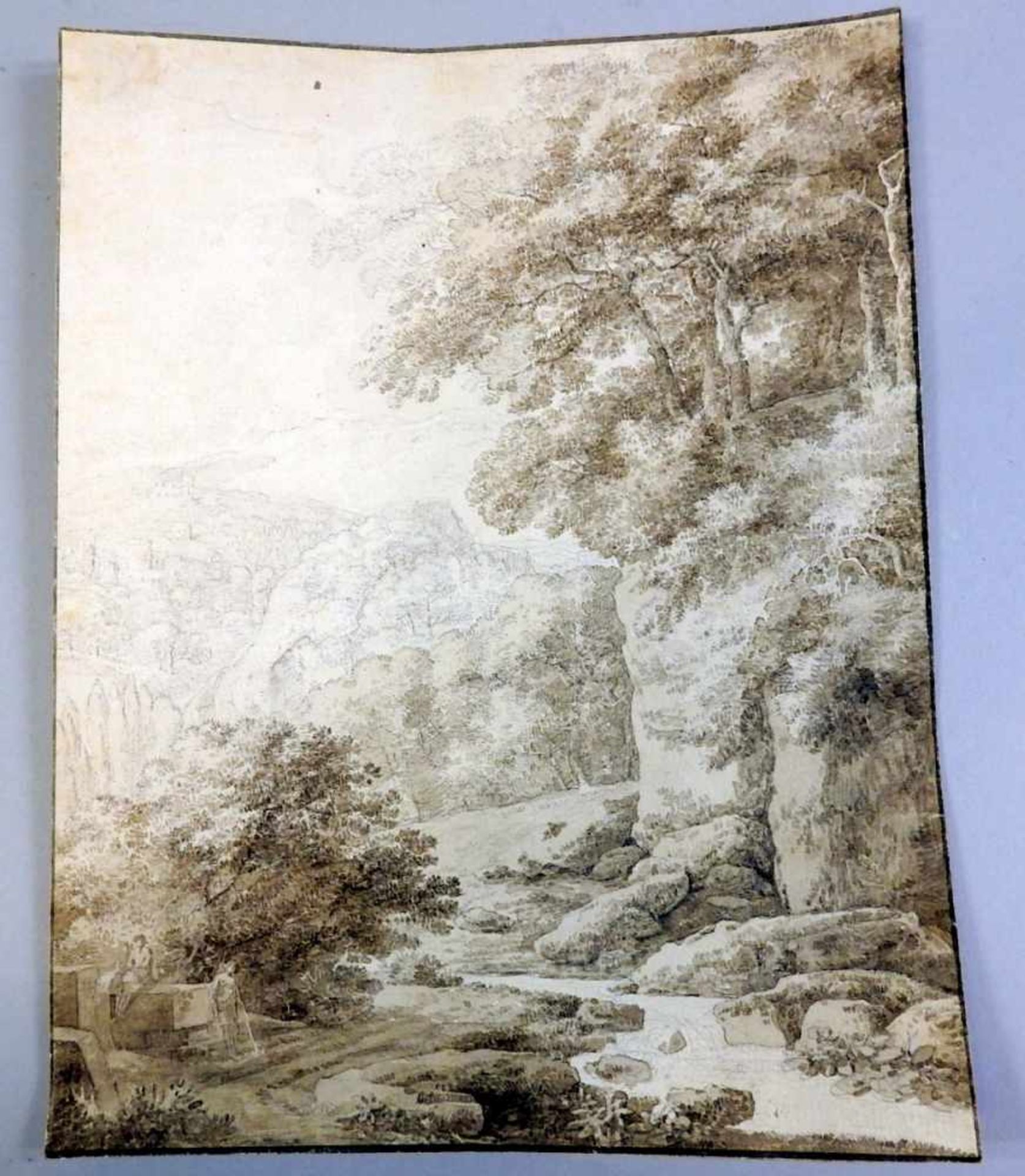 Franz Kobell, 1749 Mannheim - 1822 München Südliche Landschaft beim Bach. Bleistift- und