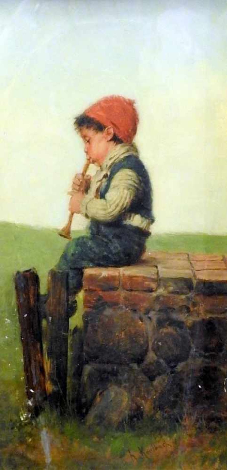 Hermann Kaulbach, 1846 München - 1909 ebenda Junge beim Flötenspielen. Öl/Holz, unter Glas, gerahmt,