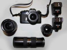Kamera-Set, Nikon EL Kamera mit 4 Objektiven und 2 Blitzgeräten.