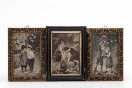 3 Miniaturen, Frankreich um 1900 Lithografien auf Seide nach Gemälden des 19. Jhs. Zwei mit