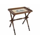 Seltener Tablett-Tisch, Jugendstil um 1900 Nussbaum. Tablett abnehmbar, Fußgestell zusammenklappbar,