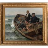 Hennigsen, Erik 1855 - 1930 Kopenhagen. Dänischer Maler und Illustrator. Bootspartie. Öl/Leinwand.