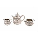 3-teilg. Teeset, Wilkens & Söhne, Hemelingen 800er Silber. Bestehend aus Teekanne, Zuckerschale