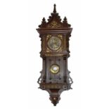 Wandregulator ,Gründerzeit um 1880 Hochrechteckiger Uhrenkasten mit Messingapplikationen. H.: 117